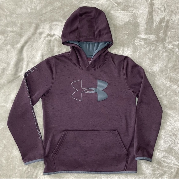 Under Armour Purple Hooded Sweatshirt Large Logo Hoodie with Front Pocket XL - Picture 1 of 8